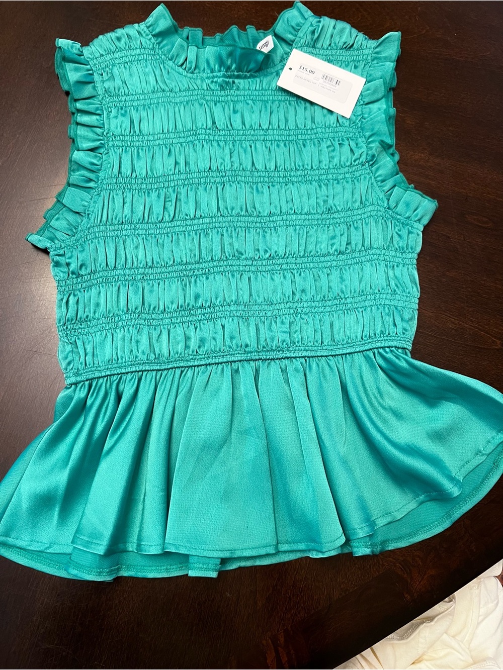Smocked Peplum Sleeveless Blouse - Teal
